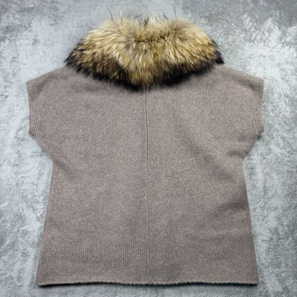 Yves Salomon Cashmere Sweater Cardigan Raccoon Fur Collar Brown Luxury Designer - Picture 6 of 12